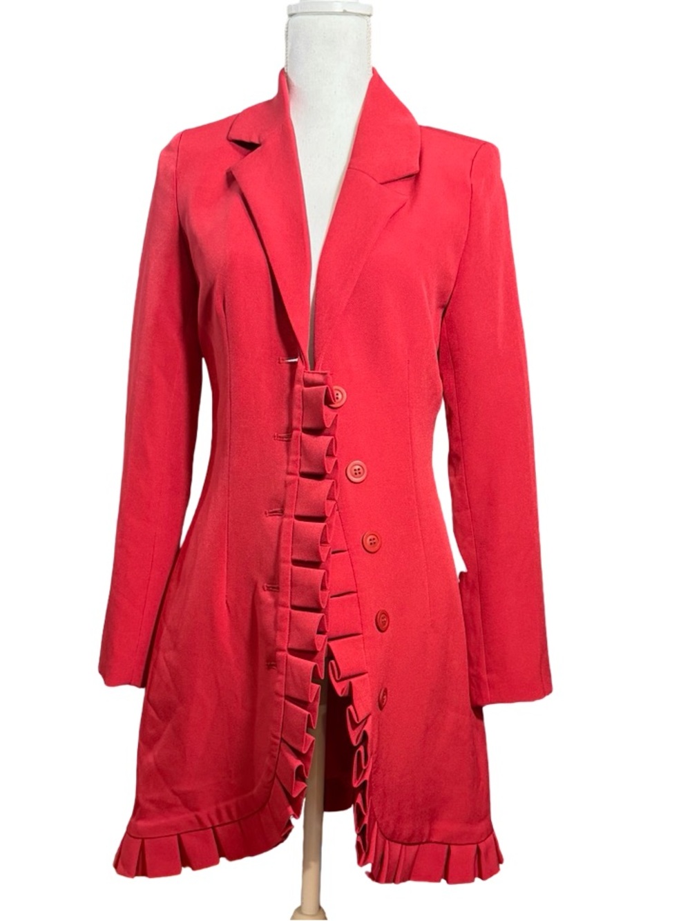 Bebe "Rio Red" Ruffle Hem Blazer Dress XS‎ - Picture 2 of 12